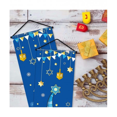 Hanukkah Banner Happy Hanukkah Porch Sign Banner Blue Chanukah Banners Hanukkah Hanging Sign Hanukkah Party Decorations for H...