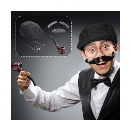 9 Pieces Old Lady Costume Set Old Man Costume Granny Costume for Kids Halloween 1920s Gatsby Old Lady Wig Grandma Costume (Wh...