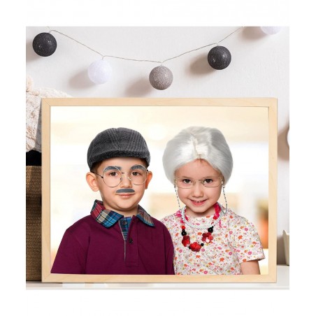 9 Pieces Old Lady Costume Set Old Man Costume Granny Costume for Kids Halloween 1920s Gatsby Old Lady Wig Grandma Costume (Wh...