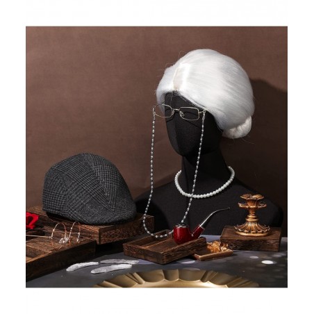 9 Pieces Old Lady Costume Set Old Man Costume Granny Costume for Kids Halloween 1920s Gatsby Old Lady Wig Grandma Costume (Wh...