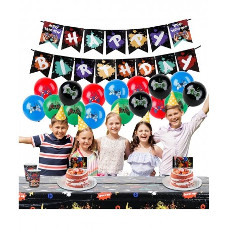 Video Game Birthday Party Supplies Set-16 Guest-Gaming Disposable Tableware Kit for boys Include gamer Paper Plates Cups Napk...