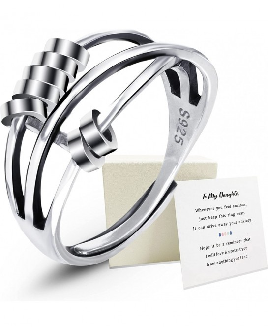 Fidget Ring for Anxiety To My Daughter S925 Sterling Anxiety Ring for Women Ring with Beads Spinner Ring Adjustable Open Ring...