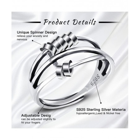 Fidget Ring for Anxiety To My Daughter S925 Sterling Anxiety Ring for Women Ring with Beads Spinner Ring Adjustable Open Ring...