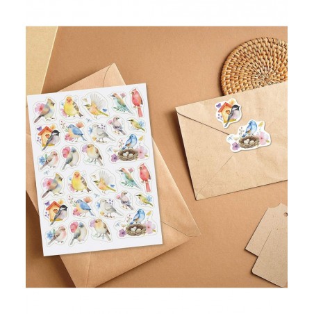 Watercolor Birds Stickers - Set of 52 Stickers Two 8-1/2" x 11" Sheets Holiday Arts and Crafts Fun for Kids Spring Themed Gif...