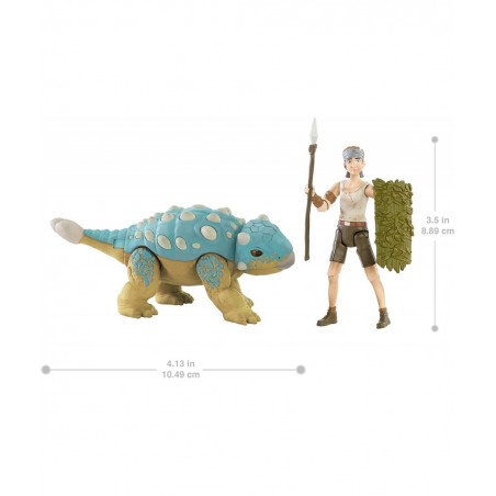 Jurassic World Human & Dino Pack Ben & Ankylosaurus Bumpy Action Figures Spear Accessory Camp Cretaceous Movable Joints & Aut...