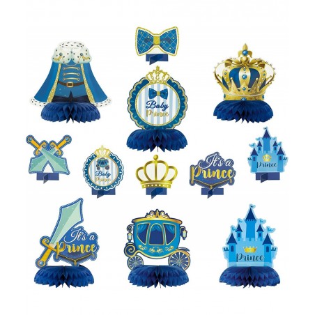 Haooryx?12PCS?Royal?Prince?Baby?Shower?Honeycomb?Centerpieces 3D?It's?A?Prince?Table?Topper Decorations?for?Newborn Baby?Boys...