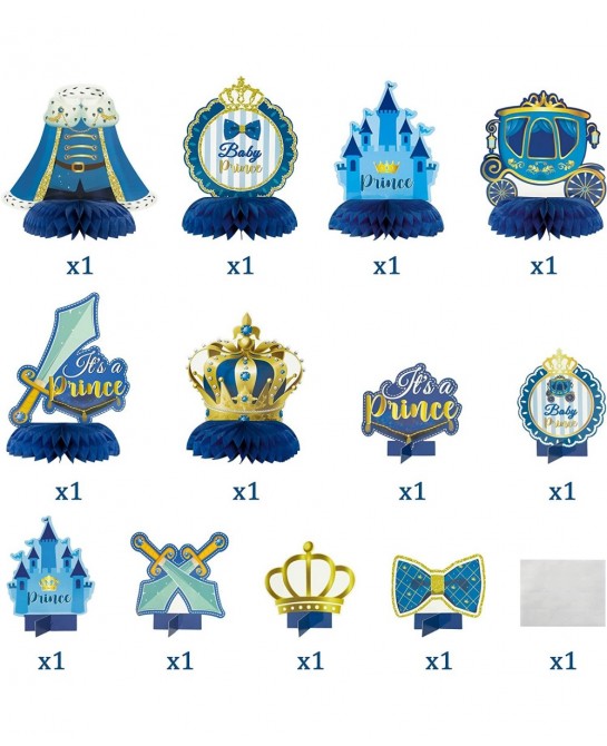 Haooryx?12PCS?Royal?Prince?Baby?Shower?Honeycomb?Centerpieces 3D?It's?A?Prince?Table?Topper Decorations?for?Newborn Baby?Boys...