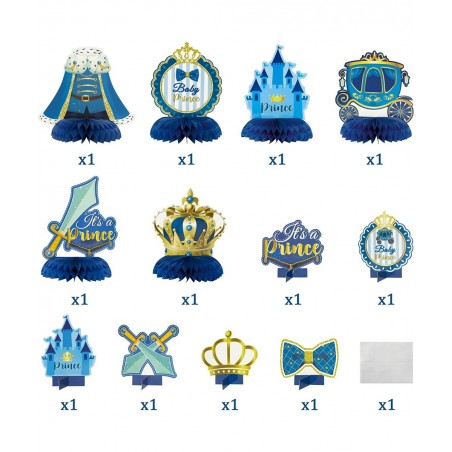 Haooryx?12PCS?Royal?Prince?Baby?Shower?Honeycomb?Centerpieces 3D?It's?A?Prince?Table?Topper Decorations?for?Newborn Baby?Boys...