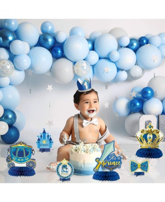 Haooryx?12PCS?Royal?Prince?Baby?Shower?Honeycomb?Centerpieces 3D?It's?A?Prince?Table?Topper Decorations?for?Newborn Baby?Boys...