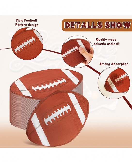 120 Pack 6.3X 3.7 Inches Football Party Napkins Football Shape Paper Napkins Disposable Football Napkins Football Cocktail Na...