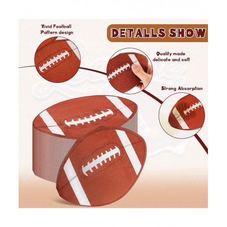 120 Pack 6.3X 3.7 Inches Football Party Napkins Football Shape Paper Napkins Disposable Football Napkins Football Cocktail Na...
