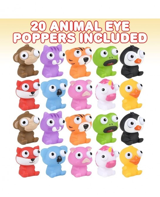 Squeezy Animals with Pop Out Eyes Set of 20 Fun Squeeze Stress Relief Toys for Kids Fun Goodie Bag Fillers Birthday Party Fav...