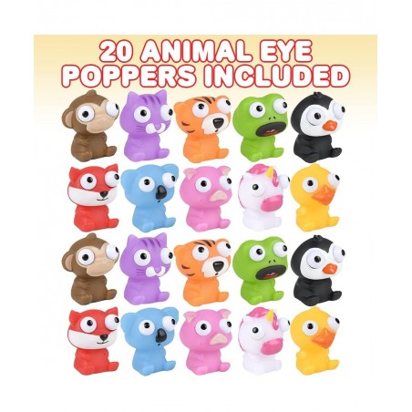 Squeezy Animals with Pop Out Eyes Set of 20 Fun Squeeze Stress Relief Toys for Kids Fun Goodie Bag Fillers Birthday Party Fav...