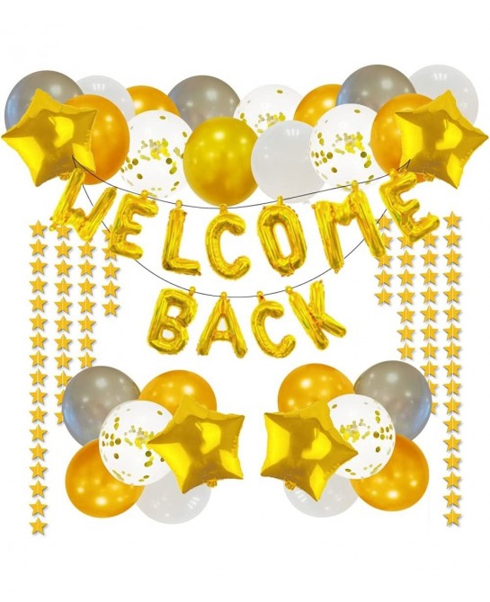 66 Pieces Welcome Back Balloon Banner Decorations Kit with Gold Welcome Back and Star Banner Gold Silver Confetti Glitter Bal...