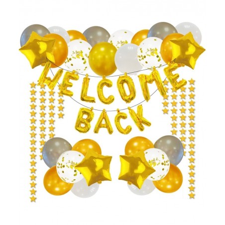 66 Pieces Welcome Back Balloon Banner Decorations Kit with Gold Welcome Back and Star Banner Gold Silver Confetti Glitter Bal...