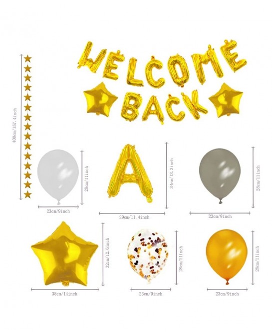 66 Pieces Welcome Back Balloon Banner Decorations Kit with Gold Welcome Back and Star Banner Gold Silver Confetti Glitter Bal...