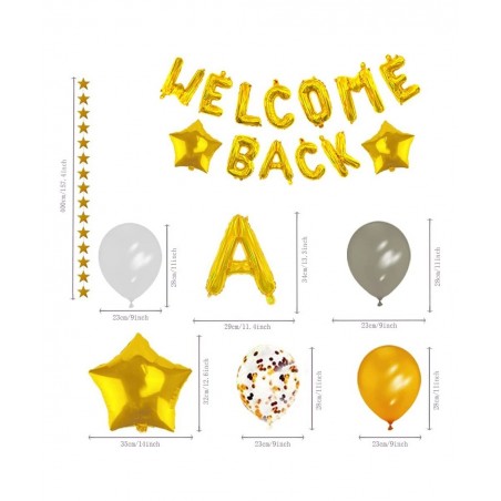 66 Pieces Welcome Back Balloon Banner Decorations Kit with Gold Welcome Back and Star Banner Gold Silver Confetti Glitter Bal...