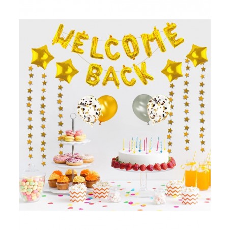 66 Pieces Welcome Back Balloon Banner Decorations Kit with Gold Welcome Back and Star Banner Gold Silver Confetti Glitter Bal...