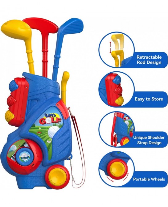 Toddler Golf Set Upgraded Kids Golf Cart with Unique Shoulder Strap Design Indoor and Outdoor Golf Toys for Boys and Girls Ag...