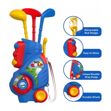 Toddler Golf Set Upgraded Kids Golf Cart with Unique Shoulder Strap Design Indoor and Outdoor Golf Toys for Boys and Girls Ag...
