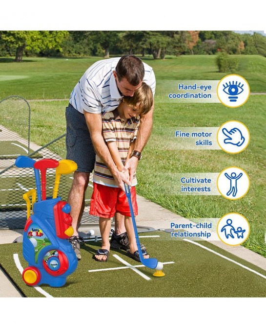 Toddler Golf Set Upgraded Kids Golf Cart with Unique Shoulder Strap Design Indoor and Outdoor Golf Toys for Boys and Girls Ag...