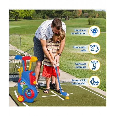 Toddler Golf Set Upgraded Kids Golf Cart with Unique Shoulder Strap Design Indoor and Outdoor Golf Toys for Boys and Girls Ag...