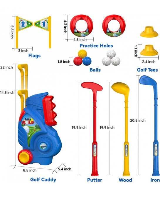 Toddler Golf Set Upgraded Kids Golf Cart with Unique Shoulder Strap Design Indoor and Outdoor Golf Toys for Boys and Girls Ag...