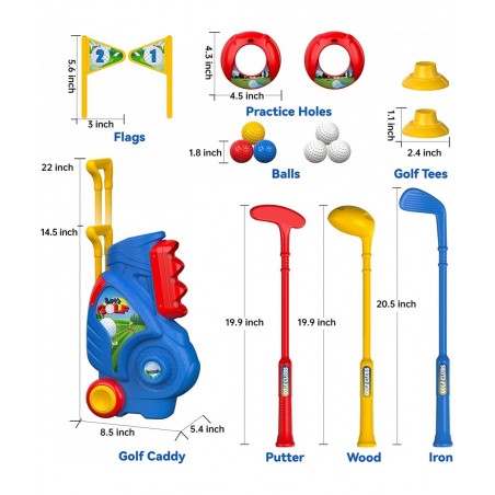 Toddler Golf Set Upgraded Kids Golf Cart with Unique Shoulder Strap Design Indoor and Outdoor Golf Toys for Boys and Girls Ag...