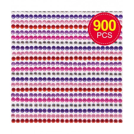 AT369 Red Pinks & Purple Self-Adhesive Gems - Pack of 900 Assorted Jewel Sticker Craft Embellishments for Kids Arts and Craft...