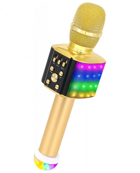 Kids Wireless Bluetooth Karaoke Microphone with Colorful Lights & USB Disco Light 4 in 1 Portable Karaoke Machine for Christm...
