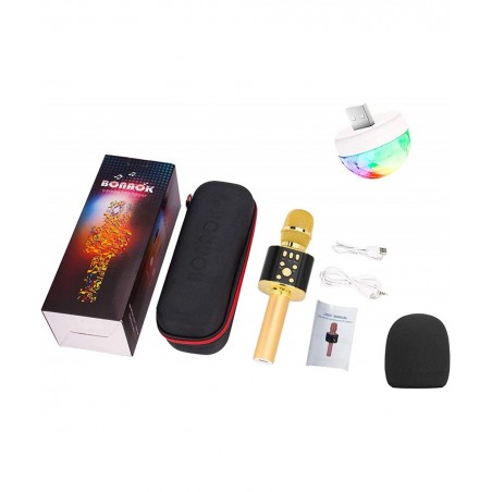 Kids Wireless Bluetooth Karaoke Microphone with Colorful Lights & USB Disco Light 4 in 1 Portable Karaoke Machine for Christm...