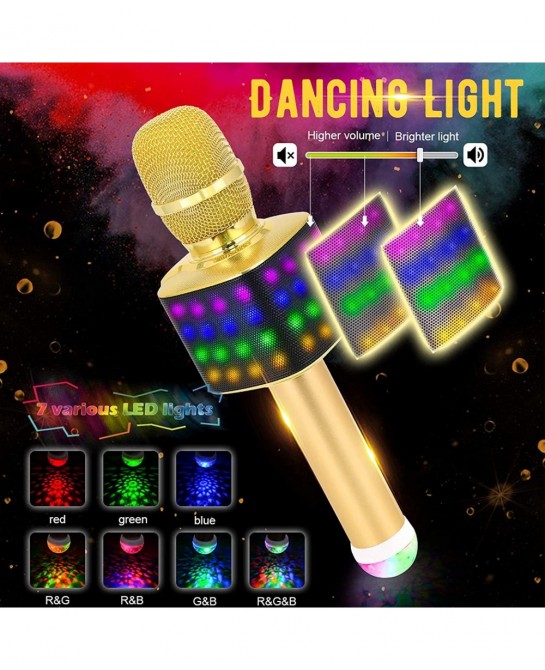 Kids Wireless Bluetooth Karaoke Microphone with Colorful Lights & USB Disco Light 4 in 1 Portable Karaoke Machine for Christm...