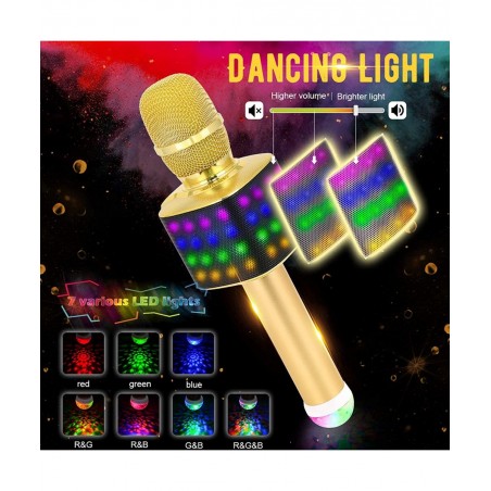 Kids Wireless Bluetooth Karaoke Microphone with Colorful Lights & USB Disco Light 4 in 1 Portable Karaoke Machine for Christm...