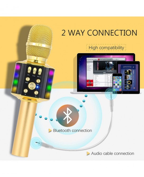 Kids Wireless Bluetooth Karaoke Microphone with Colorful Lights & USB Disco Light 4 in 1 Portable Karaoke Machine for Christm...
