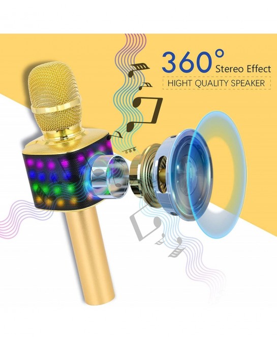 Kids Wireless Bluetooth Karaoke Microphone with Colorful Lights & USB Disco Light 4 in 1 Portable Karaoke Machine for Christm...
