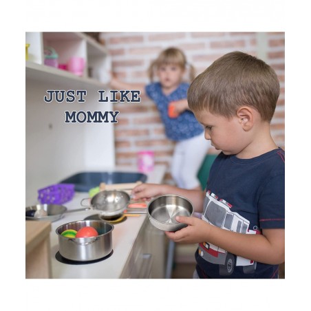 Kitchen Cooking Playset Stainless Steel Pretend Play for Kid Food Accessories Kids Cookware Toy Pots and Pans with Utensils f...
