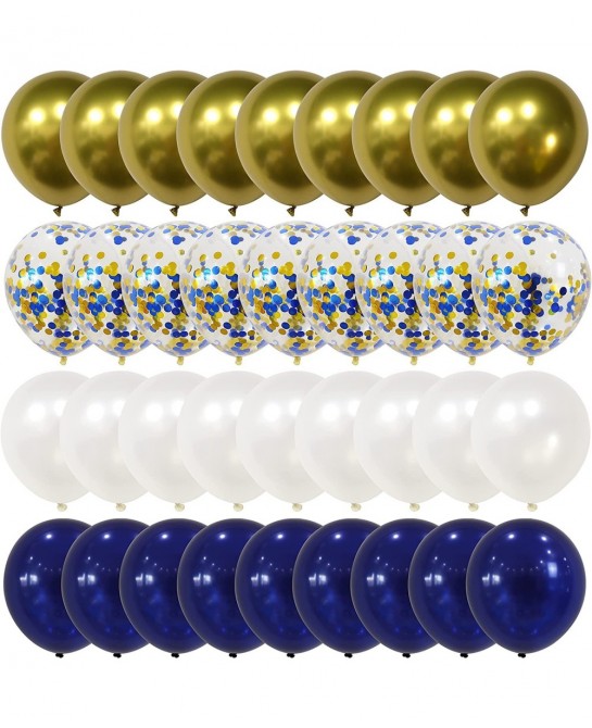 100pcs Royal Blue Chrome Metallic Balloons Set 12 Inch White Gold and Blue Balloons Confetti Balloons for Wedding Baby Shower...