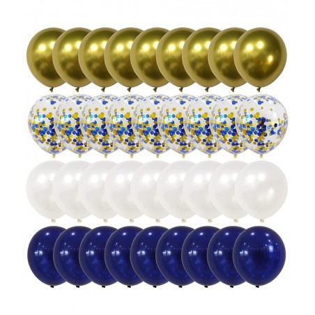 100pcs Royal Blue Chrome Metallic Balloons Set 12 Inch White Gold and Blue Balloons Confetti Balloons for Wedding Baby Shower...