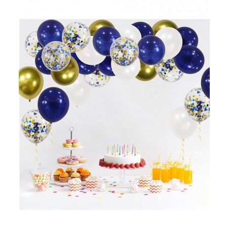 100pcs Royal Blue Chrome Metallic Balloons Set 12 Inch White Gold and Blue Balloons Confetti Balloons for Wedding Baby Shower...