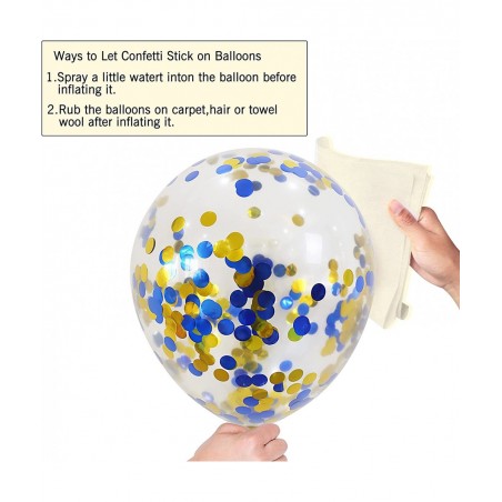 100pcs Royal Blue Chrome Metallic Balloons Set 12 Inch White Gold and Blue Balloons Confetti Balloons for Wedding Baby Shower...