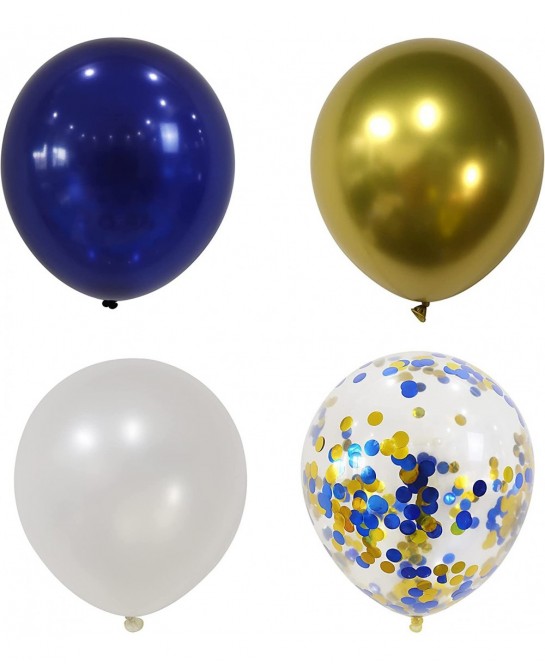 100pcs Royal Blue Chrome Metallic Balloons Set 12 Inch White Gold and Blue Balloons Confetti Balloons for Wedding Baby Shower...