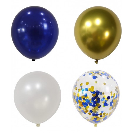 100pcs Royal Blue Chrome Metallic Balloons Set 12 Inch White Gold and Blue Balloons Confetti Balloons for Wedding Baby Shower...