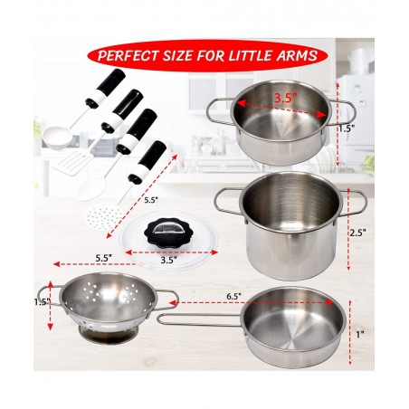 Kitchen Cooking Playset Stainless Steel Pretend Play for Kid Food Accessories Kids Cookware Toy Pots and Pans with Utensils f...