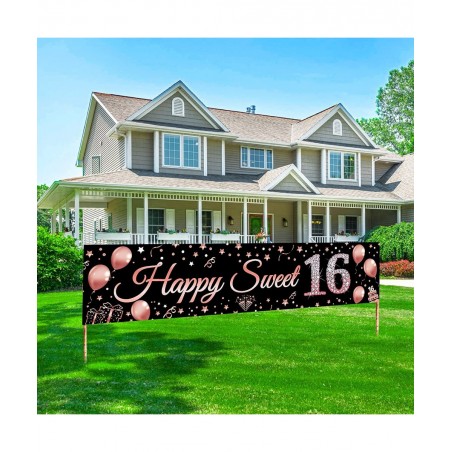 16th Birthday Decorations Sweet 16 Banner Party Supplies Rose Gold Happy Sweet Sixteen Birthday Party Decor for Girl 16 Year ...