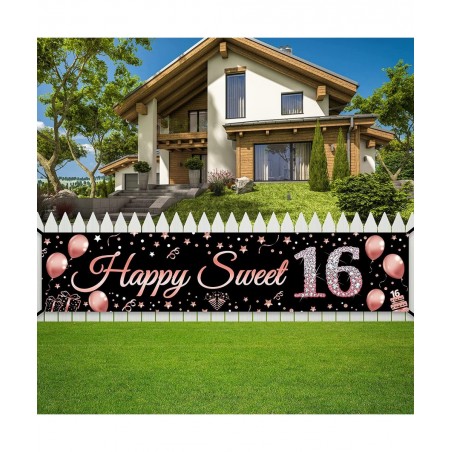 16th Birthday Decorations Sweet 16 Banner Party Supplies Rose Gold Happy Sweet Sixteen Birthday Party Decor for Girl 16 Year ...