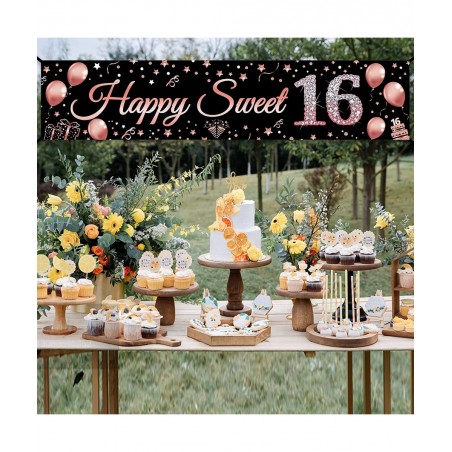 16th Birthday Decorations Sweet 16 Banner Party Supplies Rose Gold Happy Sweet Sixteen Birthday Party Decor for Girl 16 Year ...