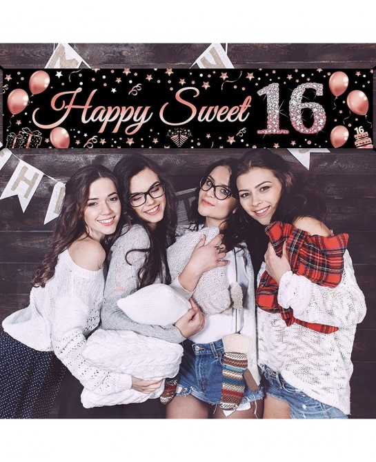 16th Birthday Decorations Sweet 16 Banner Party Supplies Rose Gold Happy Sweet Sixteen Birthday Party Decor for Girl 16 Year ...
