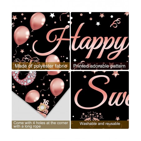 16th Birthday Decorations Sweet 16 Banner Party Supplies Rose Gold Happy Sweet Sixteen Birthday Party Decor for Girl 16 Year ...
