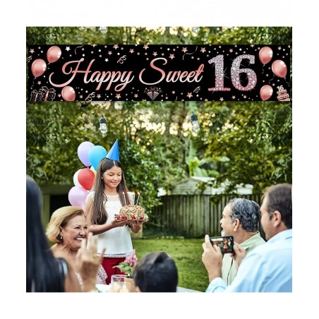 16th Birthday Decorations Sweet 16 Banner Party Supplies Rose Gold Happy Sweet Sixteen Birthday Party Decor for Girl 16 Year ...