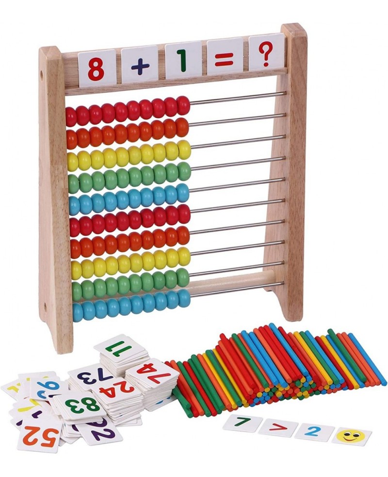Wooden Abacus for Kids Math with 100 Counting Sticks and Number Toys Cards 1-100 Educational Math Games Preschool Learning To...